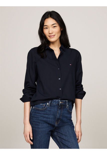 Camisa Azul Essential De Popelín Con Corte Regular Tommy Hilfiger