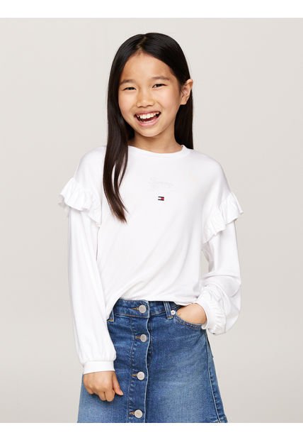 Camiseta Niña Blanca Con Mangas En Volante Tommy Hilfiger