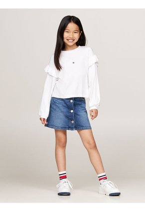 Camiseta Niña Blanca Con Mangas En Volante Tommy Hilfiger