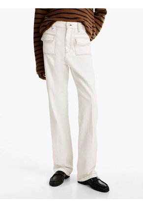 Jeans Blanco De Talle Alto Y Corte Bootcut Con Costuras A Contraste Tommy Hilfiger