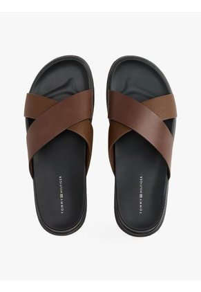 Sandalias Chocolate De Cuero Con Tiras Cruzadas Tommy Hilfiger