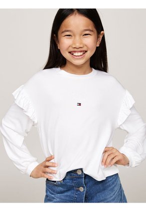 Camiseta Niña Blanca Con Mangas En Volante Tommy Hilfiger
