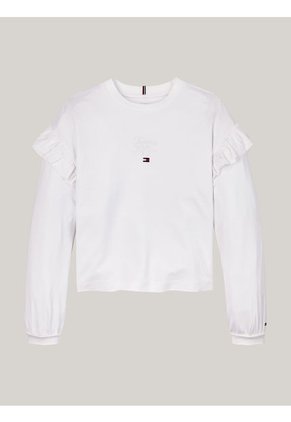 Camiseta Niña Blanca Con Mangas En Volante Tommy Hilfiger