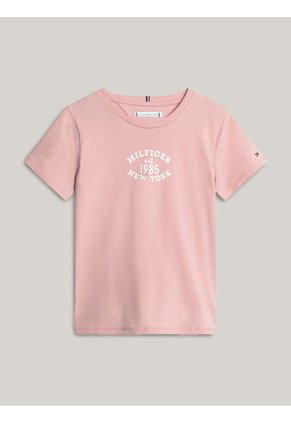 Camiseta Niña Rosada Corte Slim Con Logo Aterciopelado Tommy Hilfiger