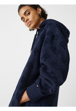 Sudadera Oversize Con Capucha Y Monogramas Azul Tommy Hilfiger