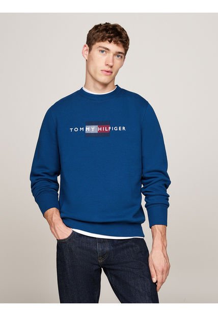 Saco Azul De Cuello Redondo Con Logo Bordado Tommy Hilfiger