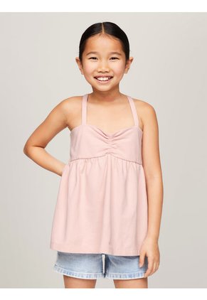 Camiseta Niña Rosada Global Stripe De Tirantes Cruzados Tommy Hilfiger