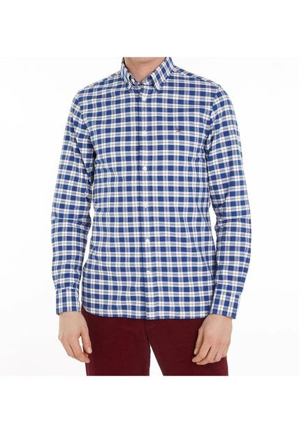 Camisa Oxford Slim De Cuadros Azul Tommy Hilfiger