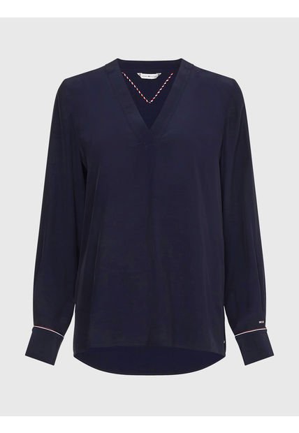 Blusa Con Cuello V Y Corte Amplio Azul Tommy Hilfiger