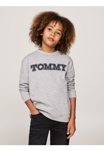 Camiseta Niño Gris De Manga Larga Flags Patches Tommy Hilfiger