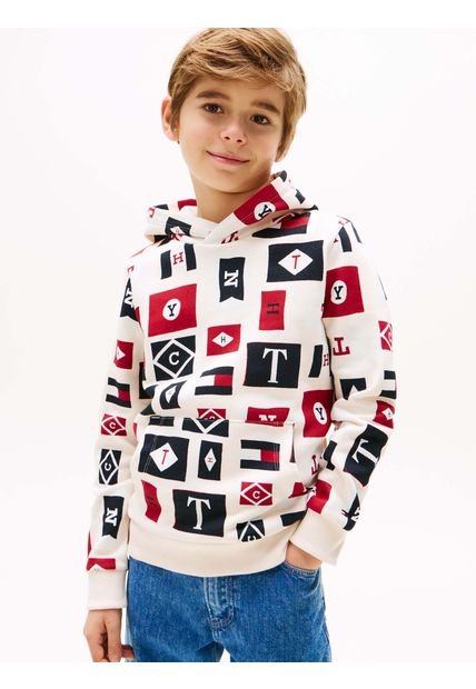 Buzo Blanco Niño Con Capota Y Diseño Aop Tommy Hilfiger