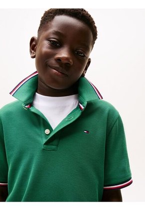 Polo Verde Manga Corta Con Logo Tommy Hilfiger