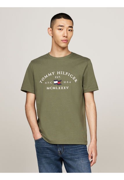 Camiseta Verde Con Logo Bordado Tommy Hilfiger