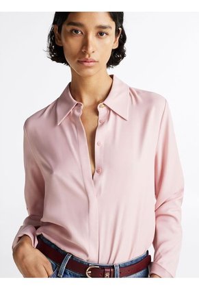 Camisa Rosa De Corte Amplio Y Tapeta Oculta Tommy Hilfiger