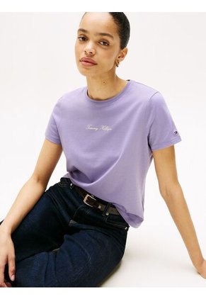 Camiseta Purpura Con Logo Texturizado Tommy Hilfiger