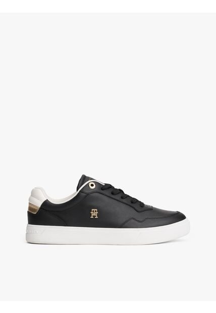 Tenis Negro En Cuero Con Monograma TH Tommy Hilfiger