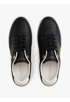 Tenis Negro En Cuero Con Monograma TH Tommy Hilfiger