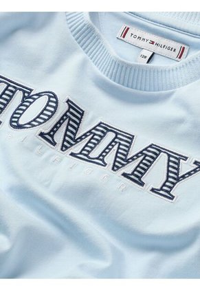 Camiseta Con Logo De Rayas Náuticas Niña Celeste Tommy Hilfiger
