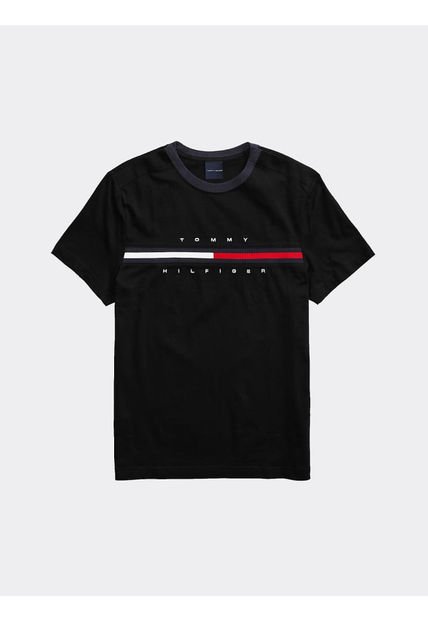Camiseta  Adaptive Con Rayas Signature Con Logo Hombre Negro Tommy Hilfiger