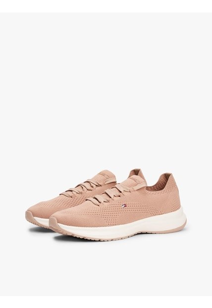 Tenis Beige De Punto Con Logo Bordado Tommy Hilfiger