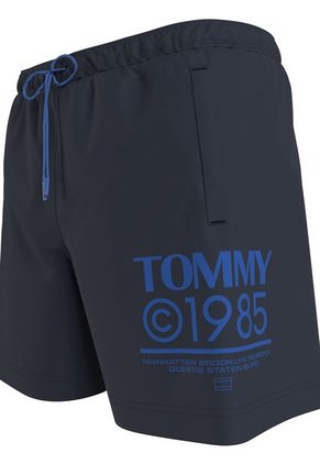 Pantaloneta De Baño Azul Slim Con Logo Y Cordón