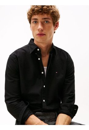 Camisa Negra De Corte Regular Con Logo Bordado Tommy Hilfiger