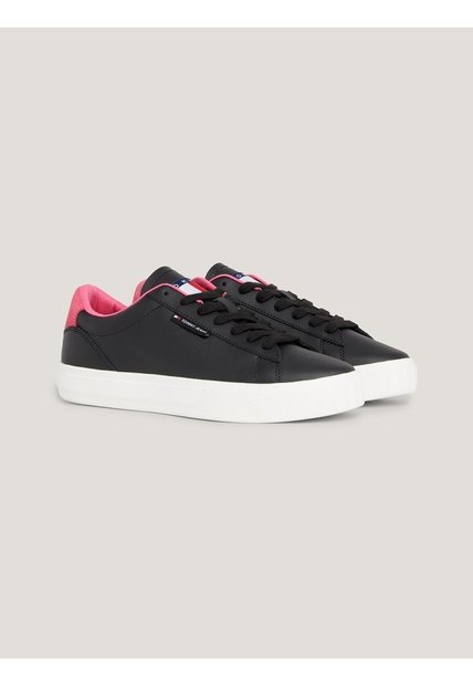 Tenis Negro Essential De Cuero Con Logo Tommy Hilfiger