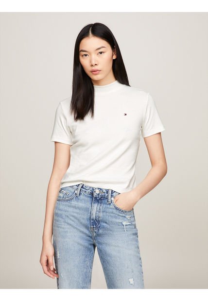 Camiseta Blanca Cropped Slim Con Cuello Perkins Tommy Hilfiger