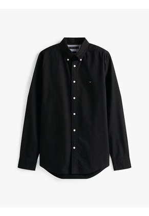 Camisa Negra De Corte Regular Con Logo Bordado Tommy Hilfiger
