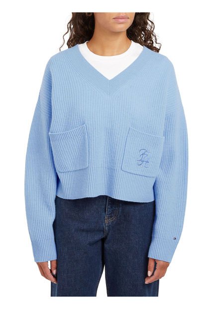 Cárdigan Celeste Con Botones Y Dos Bolsillos Tommy Hilfiger