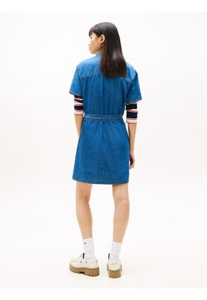 Minivestido Azul Camisero De Chambray Con Cinturón Tommy Jeans
