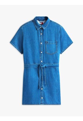 Minivestido Azul Camisero De Chambray Con Cinturón Tommy Jeans