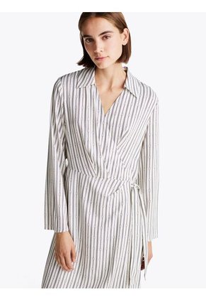 Vestido Gris Cruzado Midi Con Cuello En V Tommy Hilfiger