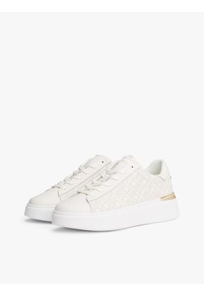 Tenis Blanco De Cuero Con Plataforma Y Monograma Tommy Hilfiger