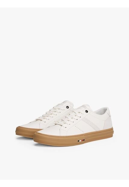 Tenis Blanco De Cuero Con Mezcla De Texturas Tommy Hilfiger