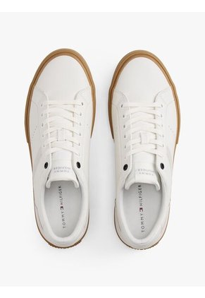Tenis Blanco De Cuero Con Mezcla De Texturas Tommy Hilfiger