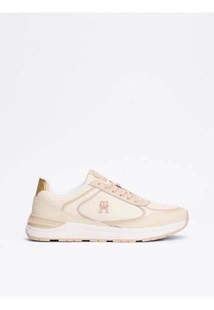 Tenis Beige De Cuero Con Monograma TH Tommy Hilfiger