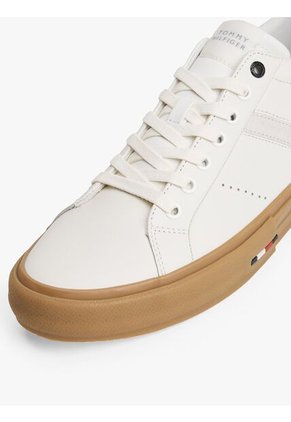 Tenis Blanco De Cuero Con Mezcla De Texturas Tommy Hilfiger