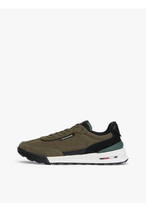 Tenis Verde Retro Dentadas En Mezcla De Ante Tommy Hilfiger