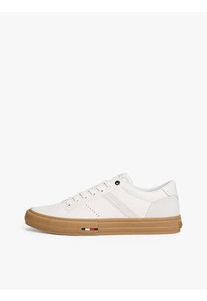 Tenis Blanco De Cuero Con Mezcla De Texturas Tommy Hilfiger