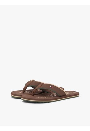 Sandalias Chocolate Para Playa Con Logo Tommy Hilfiger