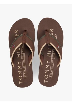 Sandalias Chocolate Para Playa Con Logo Tommy Hilfiger