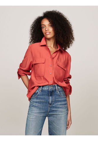 Camisa Roja De Corte Amplio Con Bolsillos Tommy Hilfiger Tommy Hilfiger