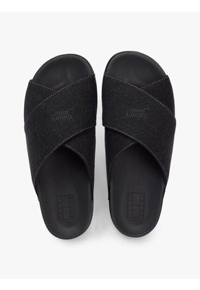 Sandalias Negro Con Tiras Cruzadas De Tejido Denim Tommy Hilfiger