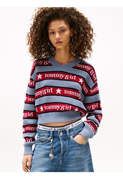 Saco Celeste Tommy Girl Con Rayas Tommy Jeans