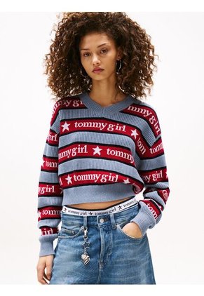 Saco Celeste Tommy Girl Con Rayas Tommy Jeans