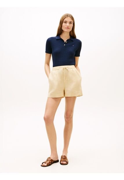 Pantalonetas Beige De Puro Lino Con Logo Bordado Tommy Hilfiger