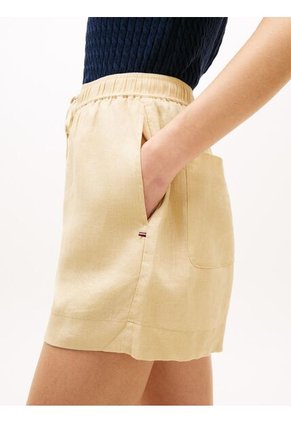 Pantalonetas Beige De Puro Lino Con Logo Bordado Tommy Hilfiger