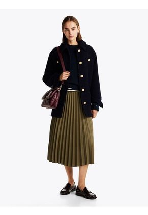 Falda Verde Midi Plisada Con Logo En Cintura Tommy Hilfiger