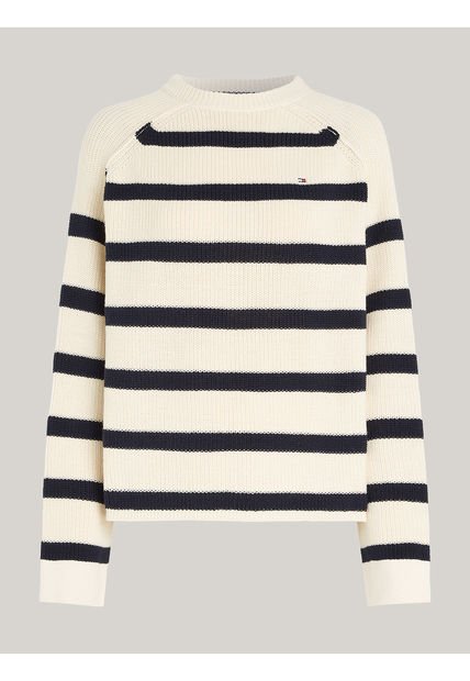 Saco Beige De Rayas Tejido Amplio En Punto De Ganchillo